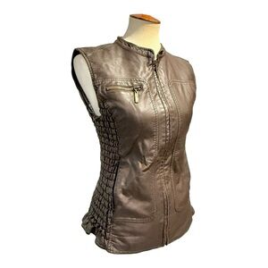 Faux Leather Vest in Deep Brown, Size S, Montanaco, Ruched Sides and Fitted